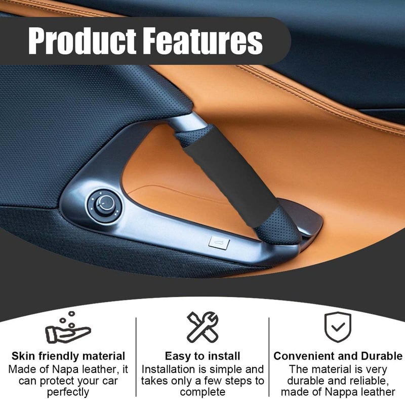 LHDOS 2PCS Car Grab Handle Cover, Anti-Scratch Auto Inner Front Rear Door Pull Handle Cover, PU Leather Door Grip Gloves Protector Auto Interior Decoration Accessories for Car, Truck, SUV (Black) - Image 4